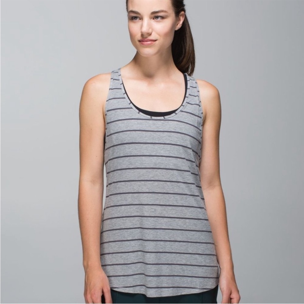 Lululemon Athletica Gray and Black Striped Tank Top